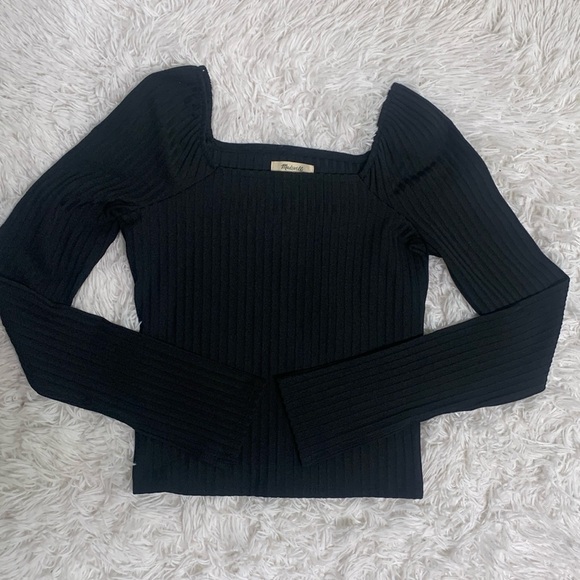 Ribbed Square-Neck Long-Sleeve Tee size S - Picture 6 of 9